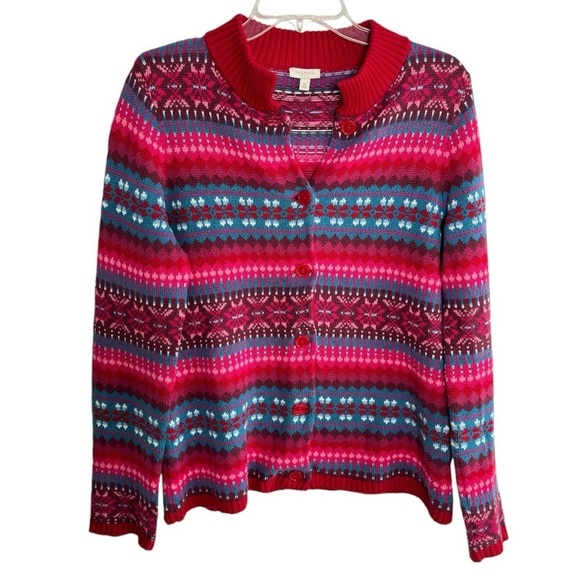 Talbots Sweaters - Talbots Womens Cardigan Sweater Fair Isle Medium 100% Cotton Cottagecore Aztec